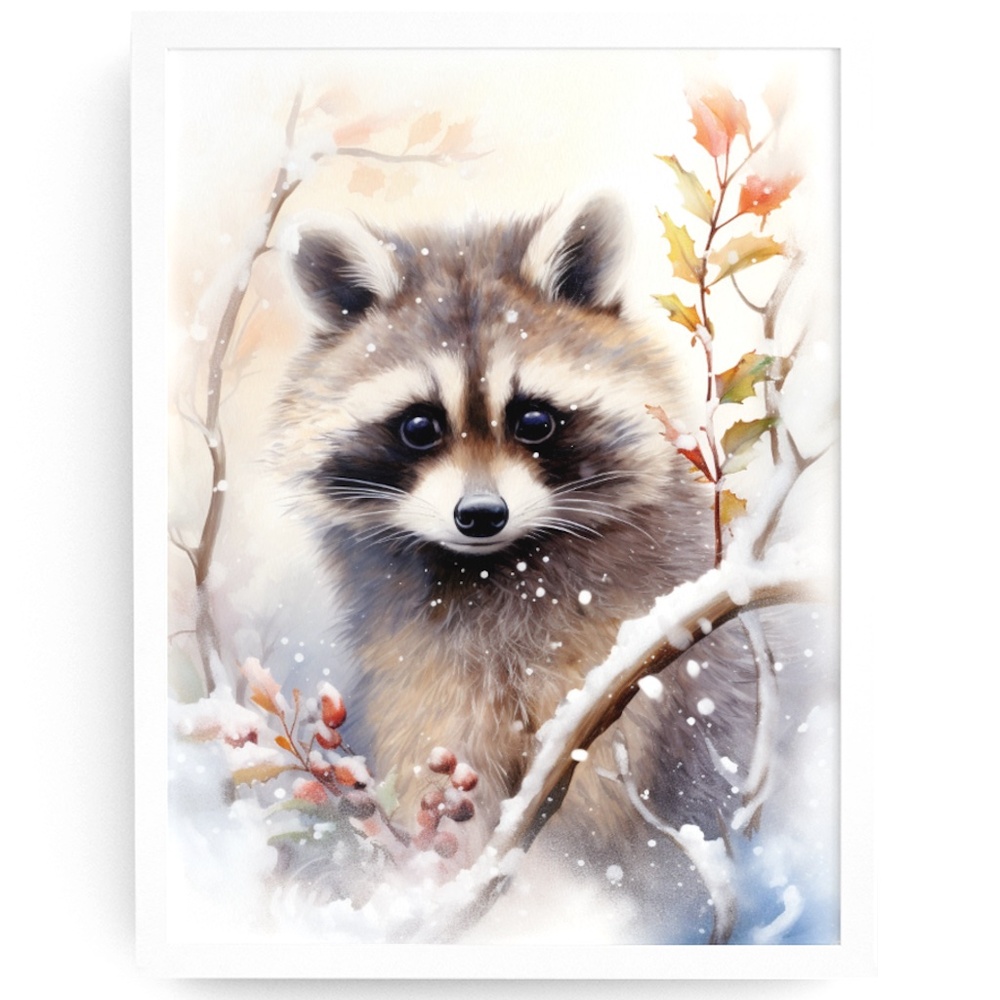 Watercolor Raccoon Wall Art Illustration Print Poster Card Unframed